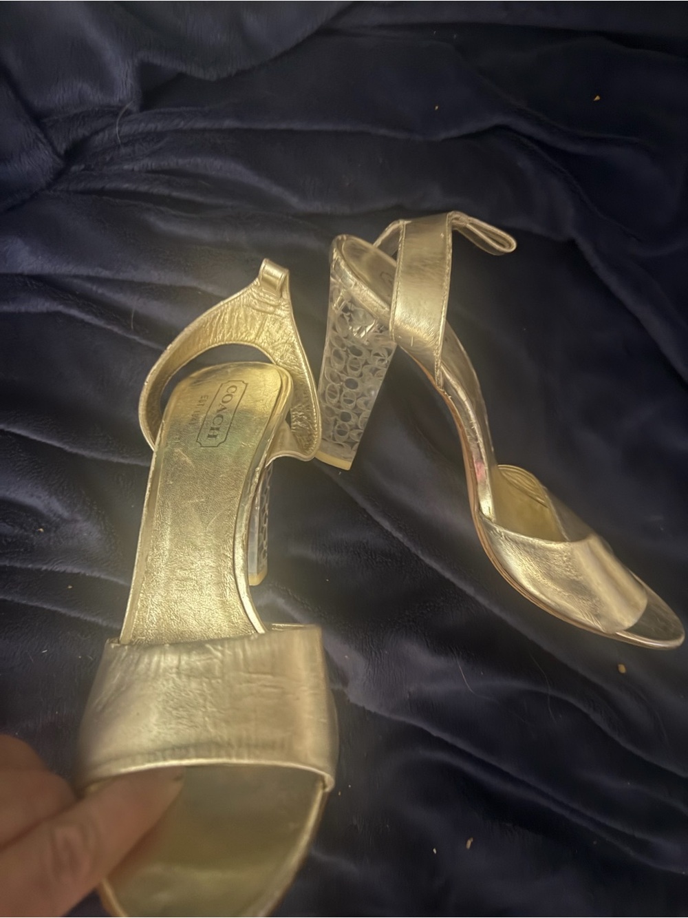 Coach Metallic Gold Open-Toe Block Heel Sandals